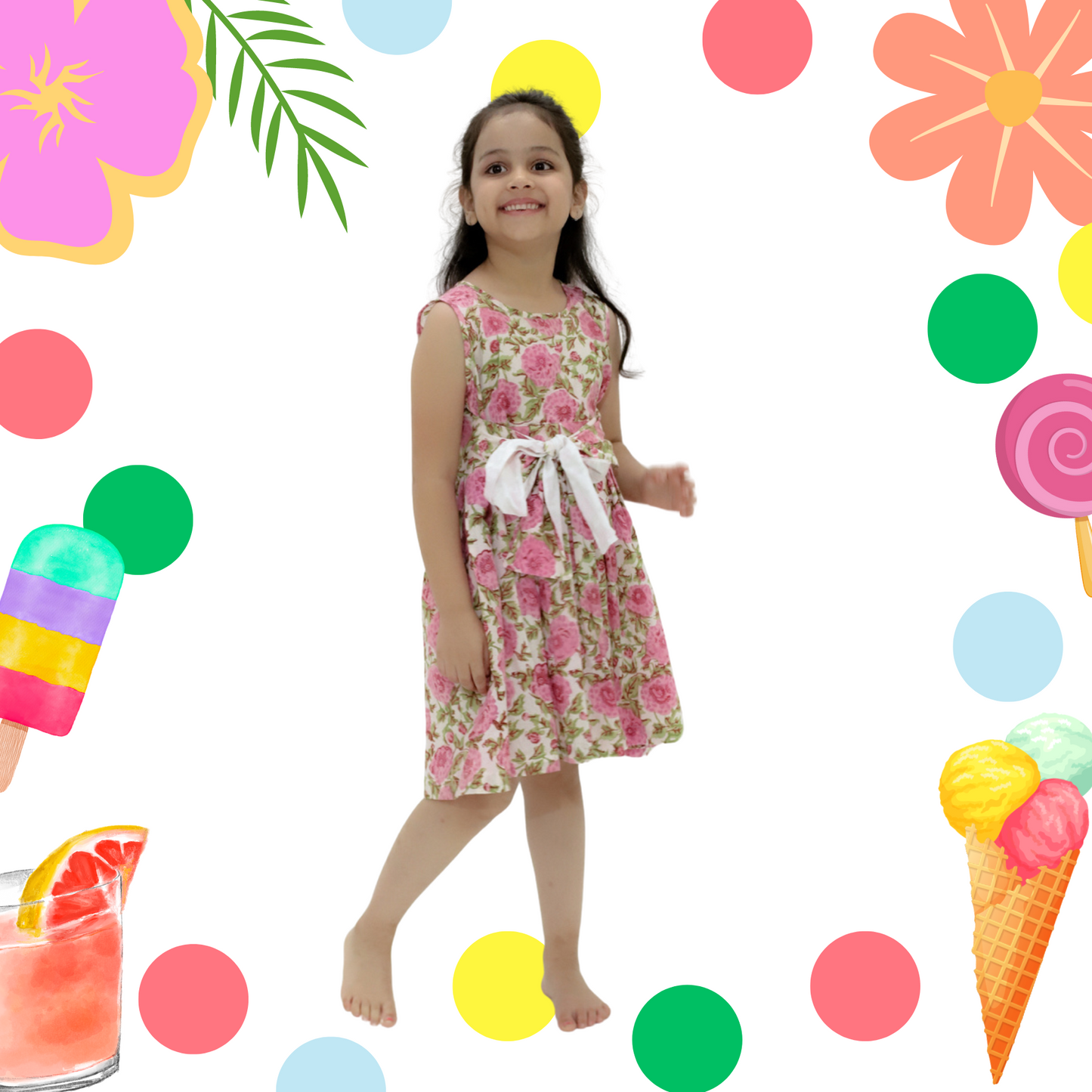 Pink Rose Front Tie Dress