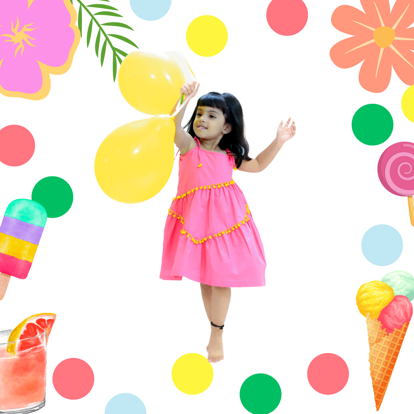 Pink Yellow Pom Pom Dress