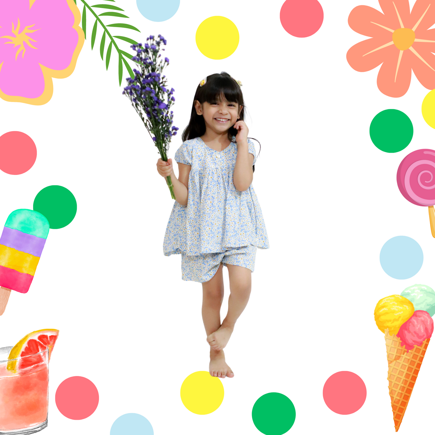 Blue white flower coord set