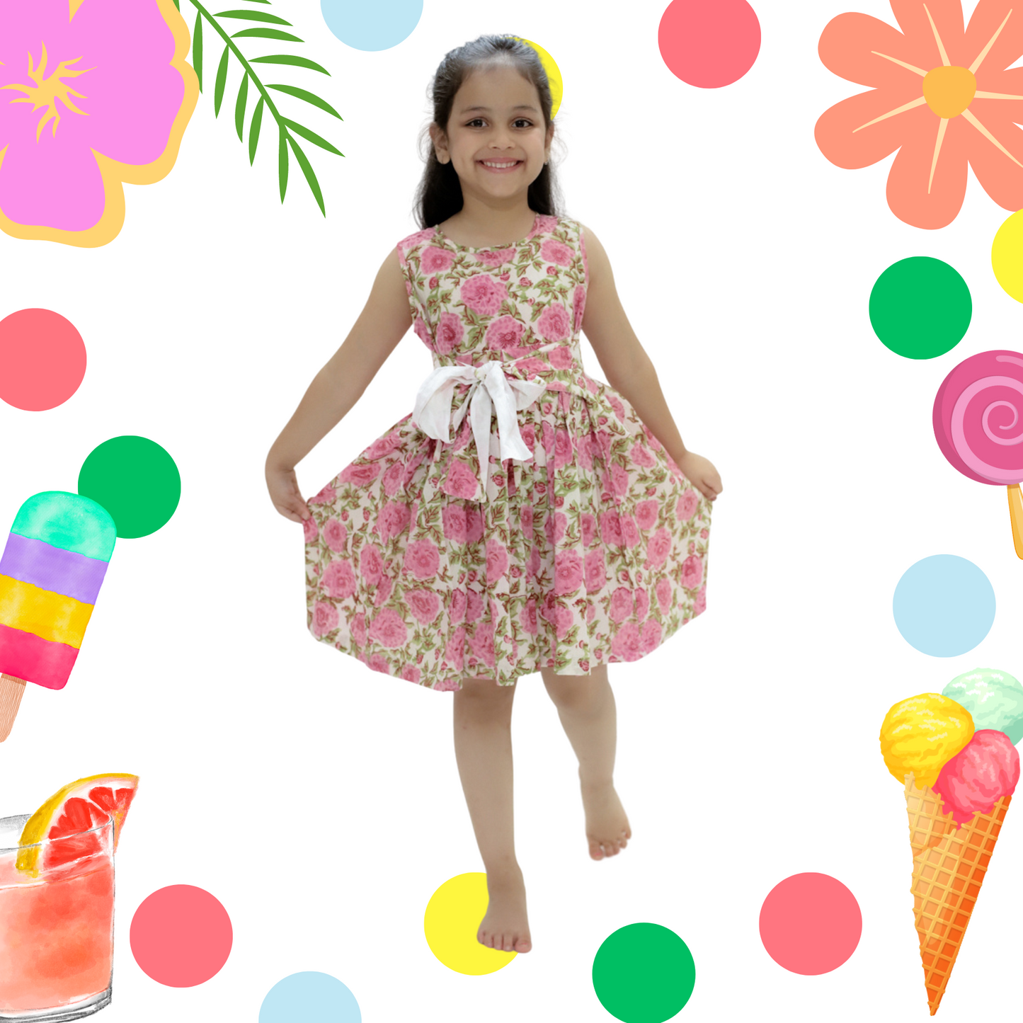 Pink Rose Front Tie Dress