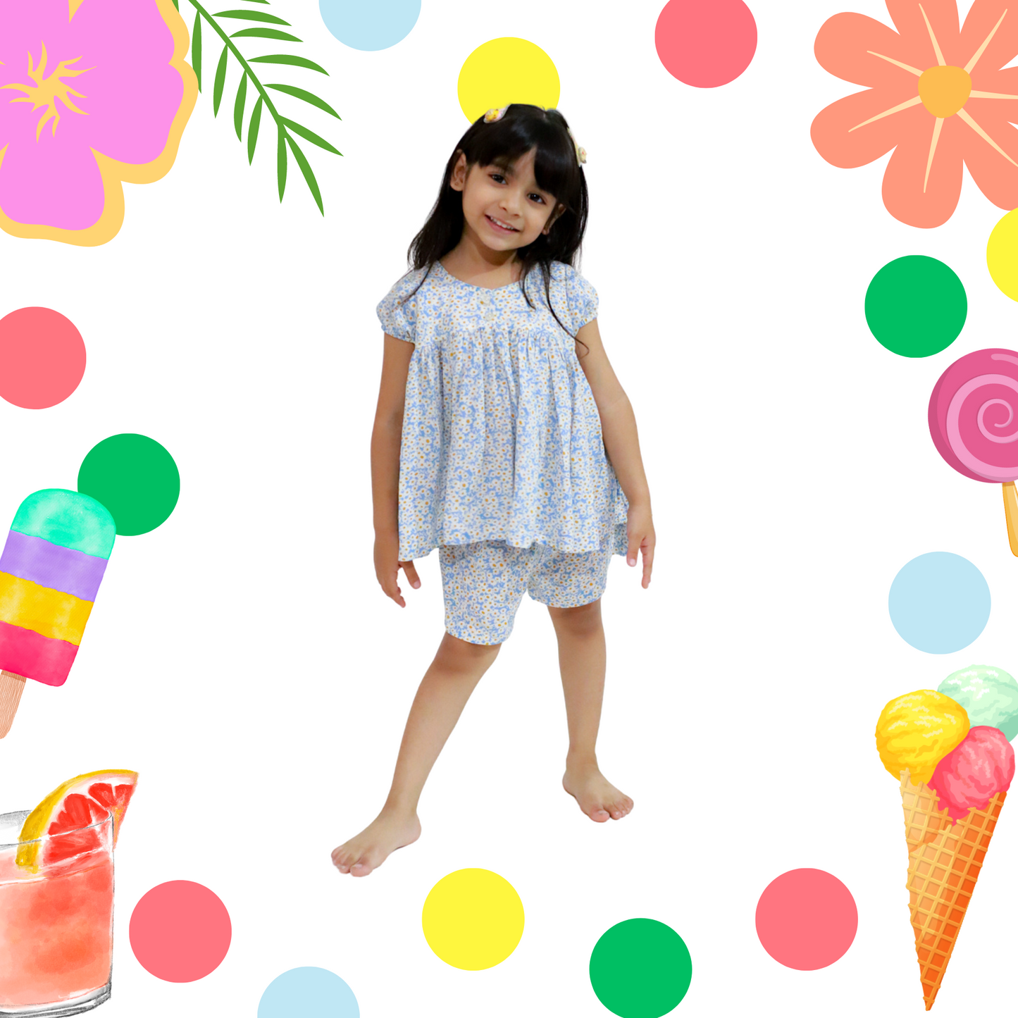Blue white flower coord set