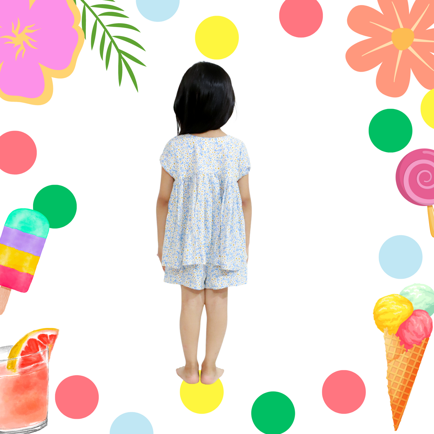 Blue white flower coord set