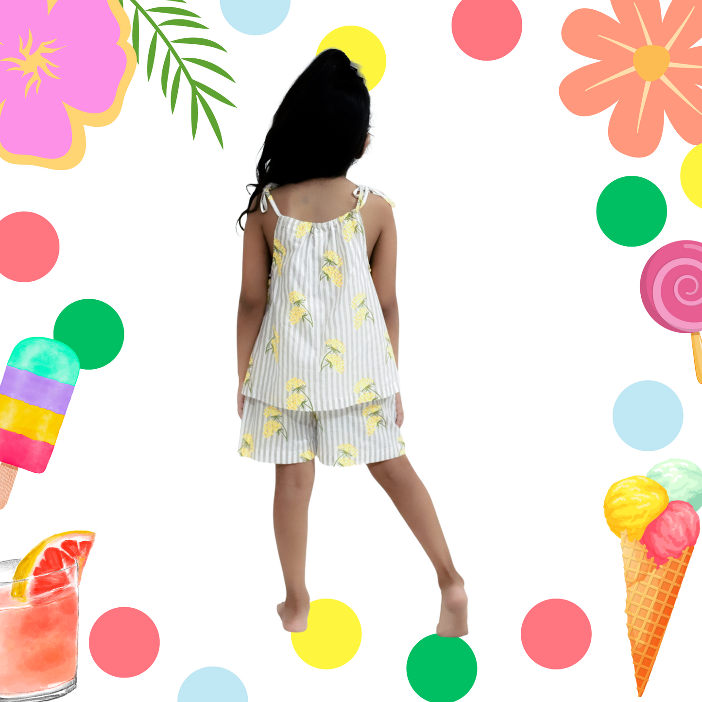Grey Stripe Yellow Flowers Coord Set
