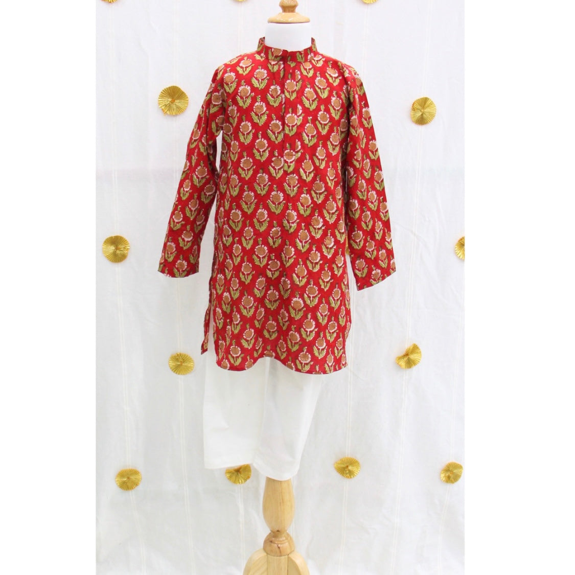 Red Block Print Kurta