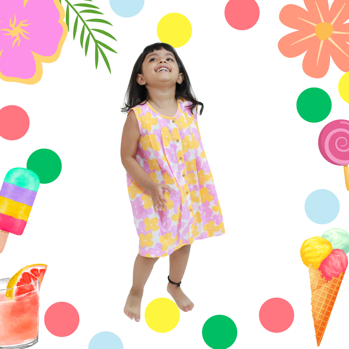 Pink Orange BIg Flower Dress