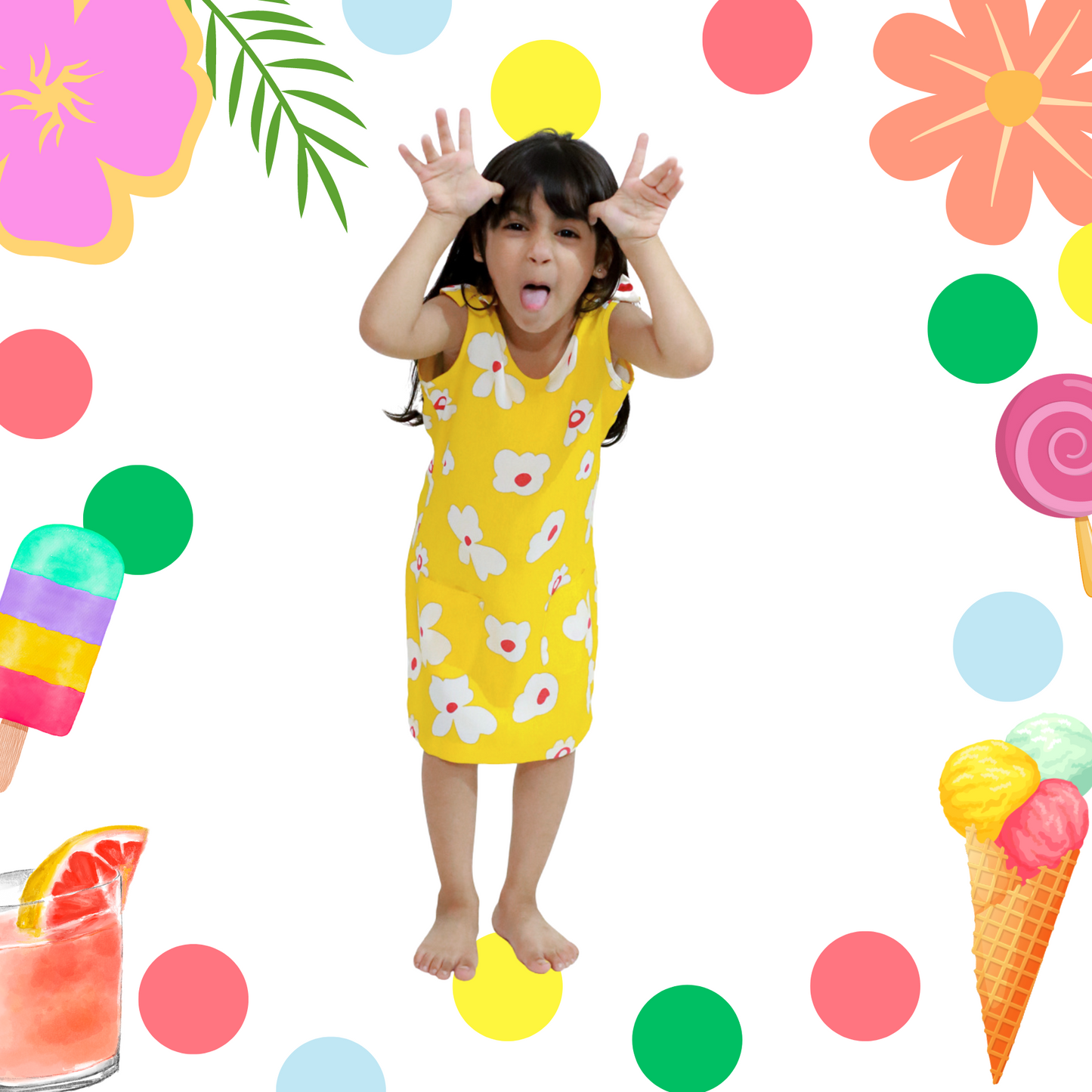 Yellow White Big Flower Dress