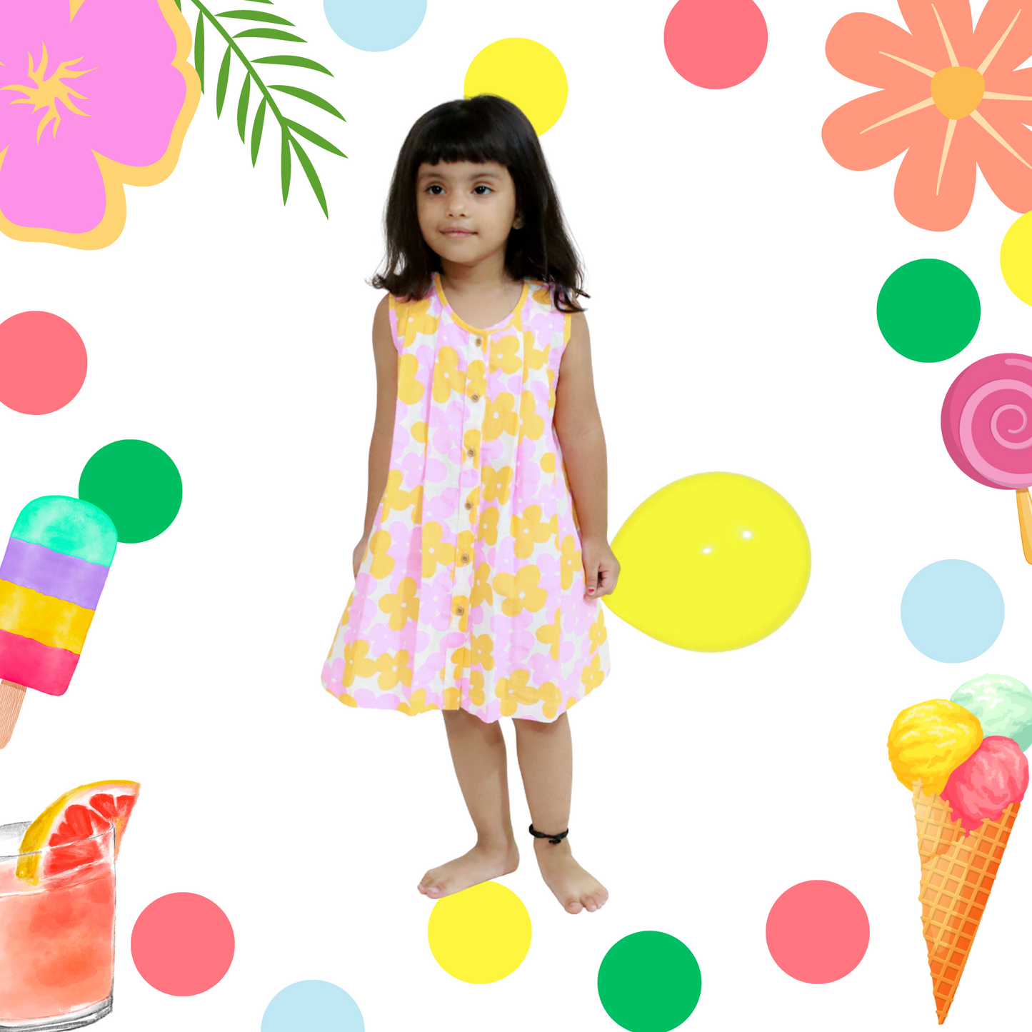 Pink Orange BIg Flower Dress