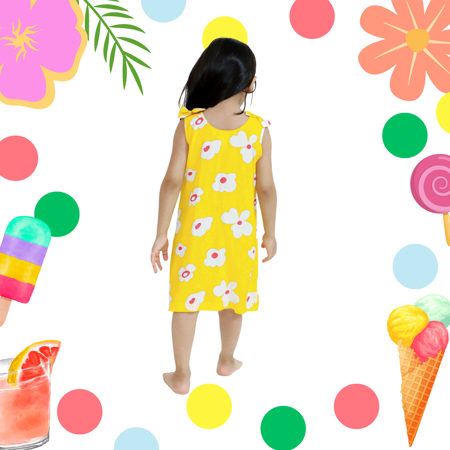 Yellow White Big Flower Dress