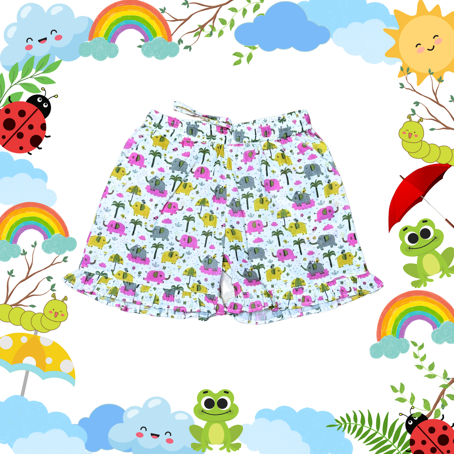 Multicolor Elephant Party Short Set