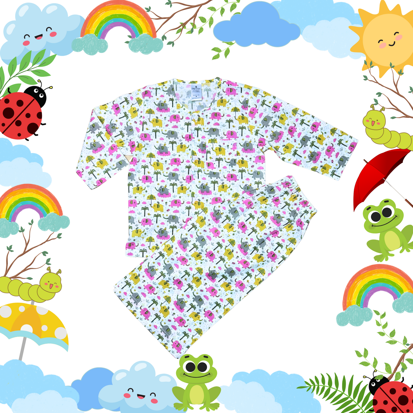 Multicolor Elephant Party Pyjama Set
