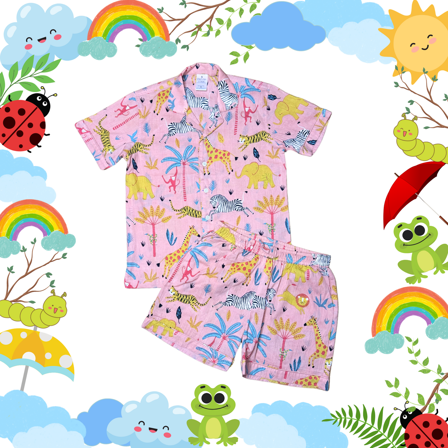 Peach Jungle Party Shorts Set