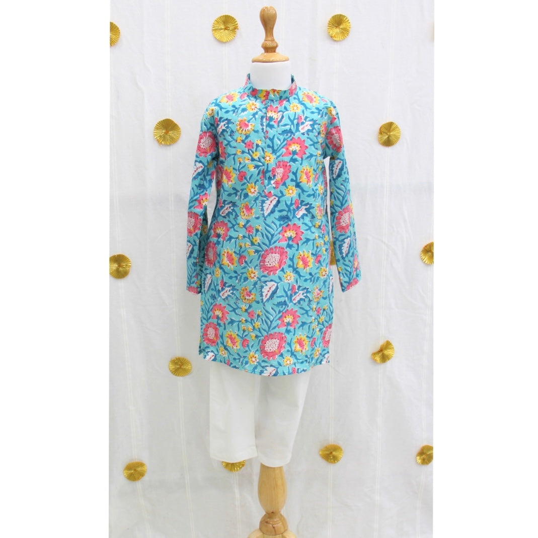 Sky Blue Floral Kurta Set