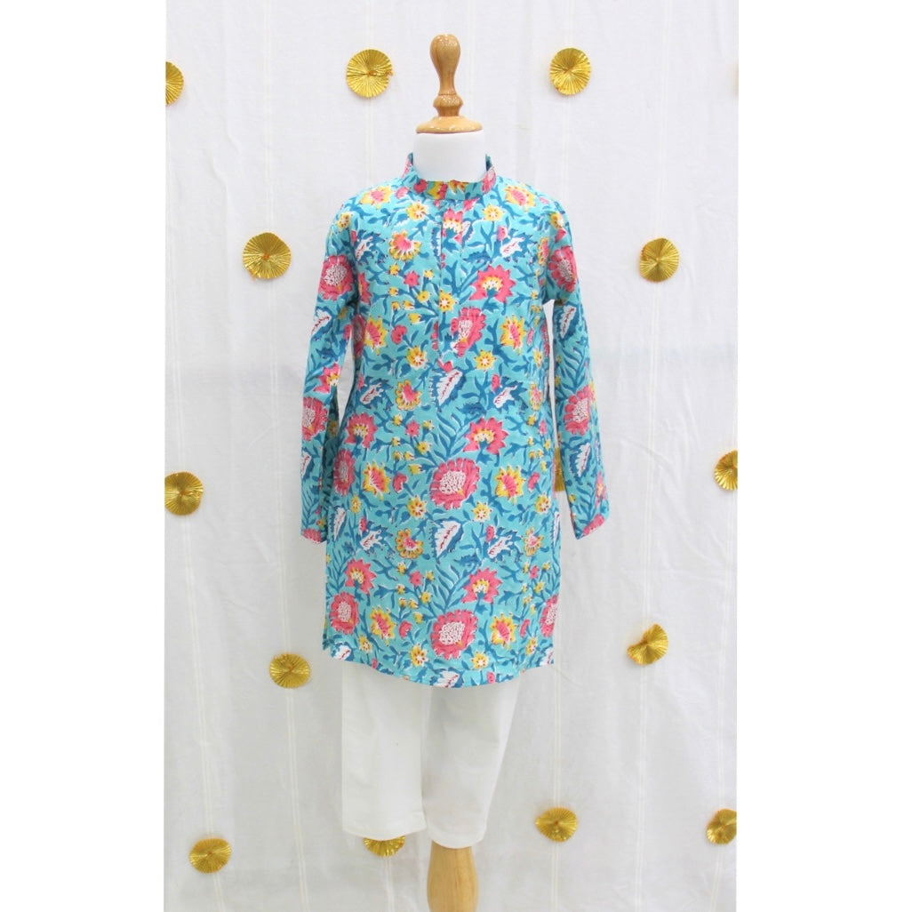 Sky Blue Floral Kurta Set