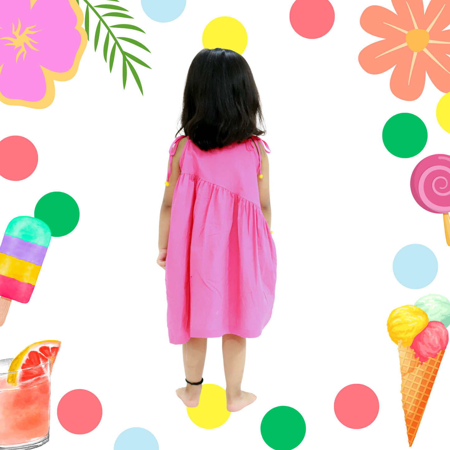 Pink Yellow Pom Pom Dress