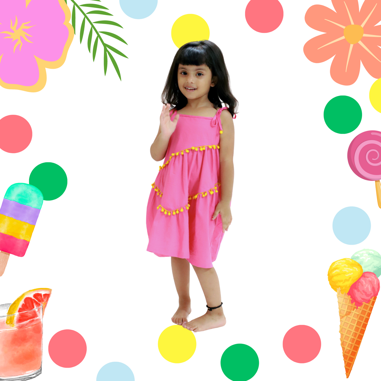 Pink Yellow Pom Pom Dress