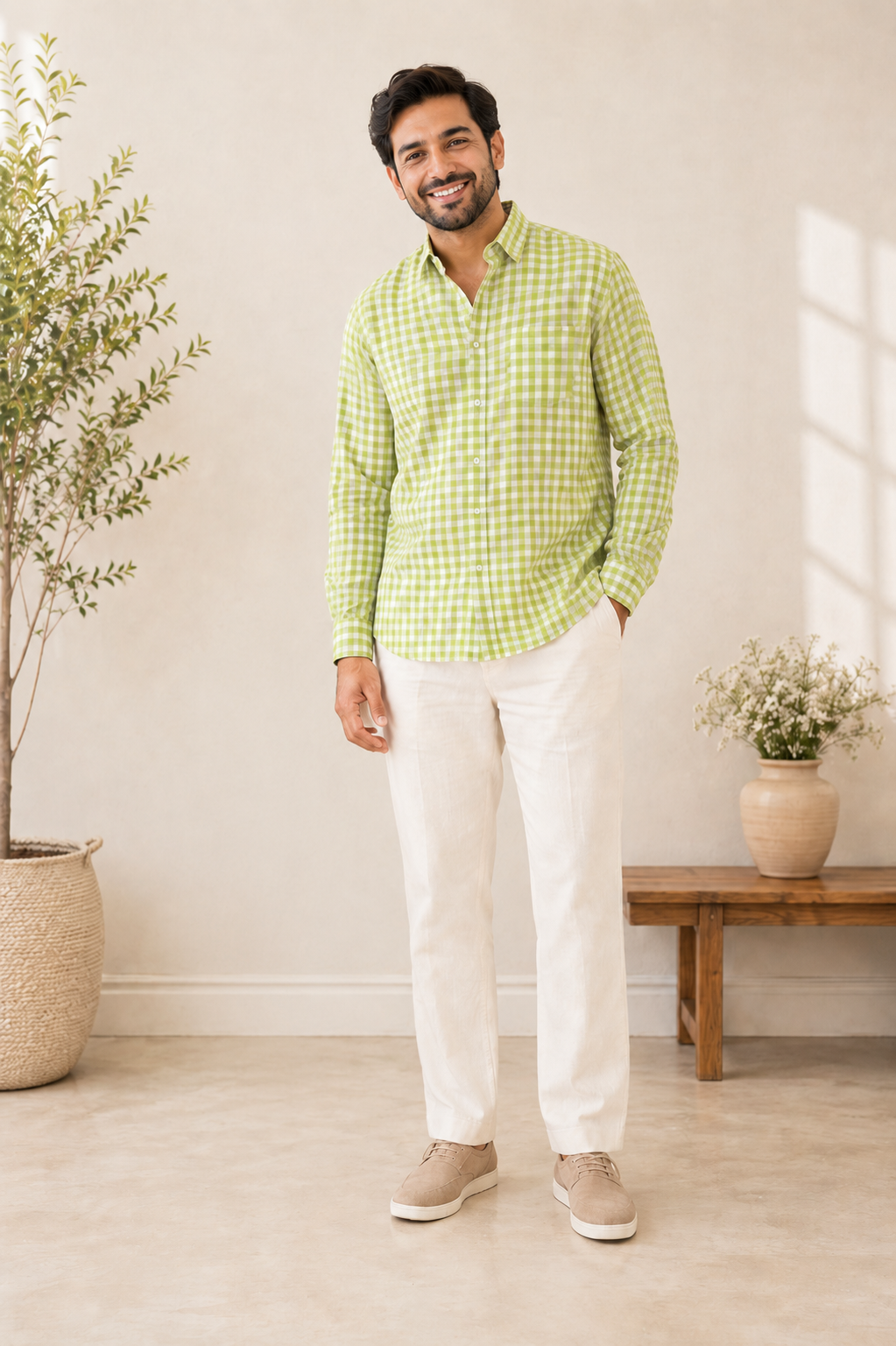 Papa & Me Lime Khadi Checks Father–Daughter Matching Set – Father’s Day Edition