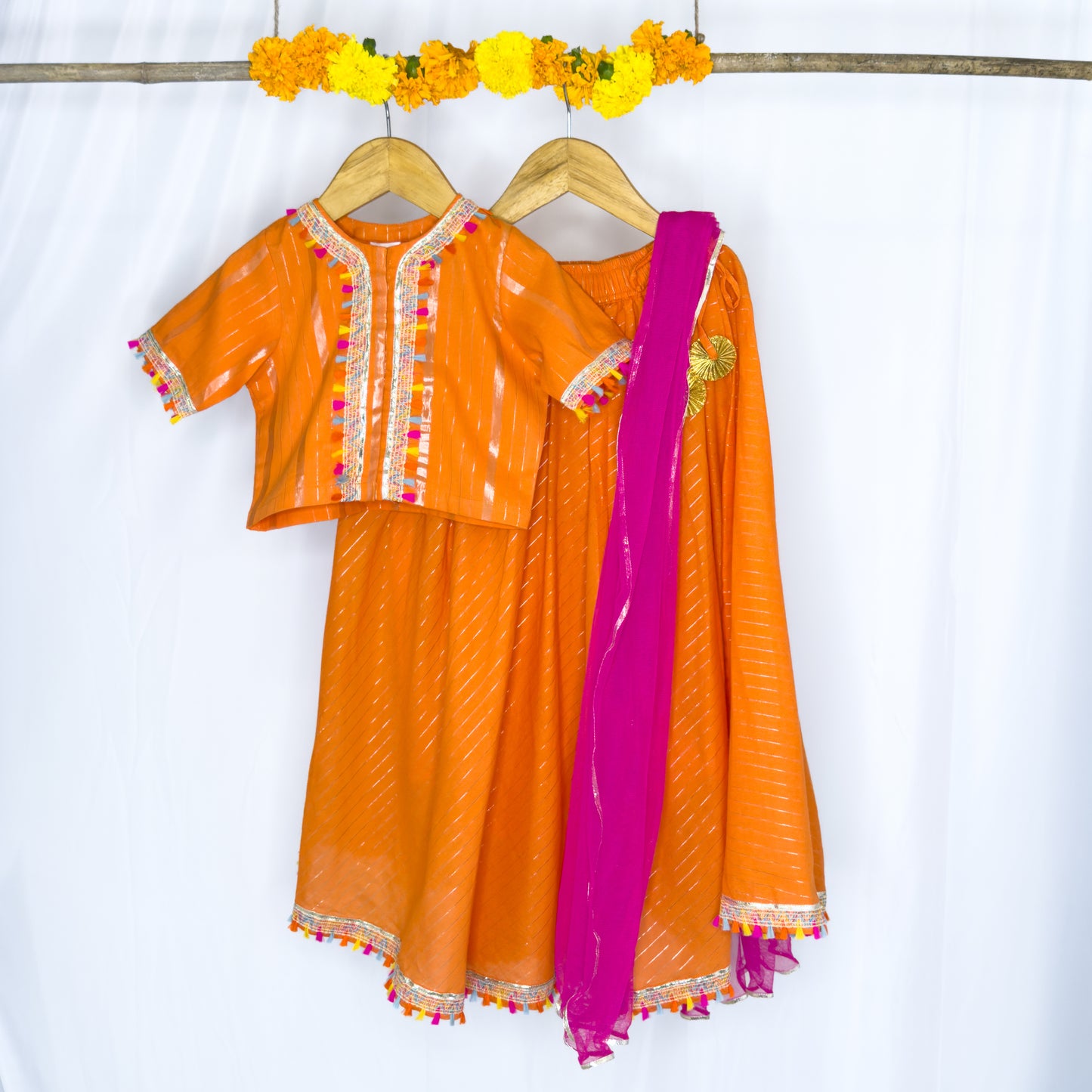 Shambhavi - orange mul lehenga