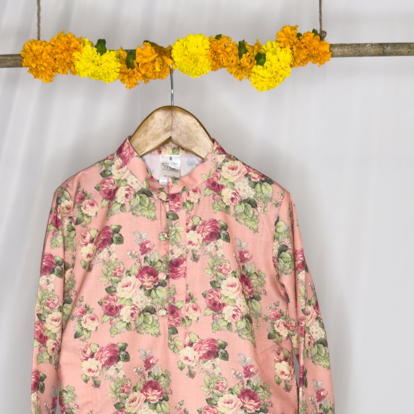 Adhiraaj- peach floral kurta set