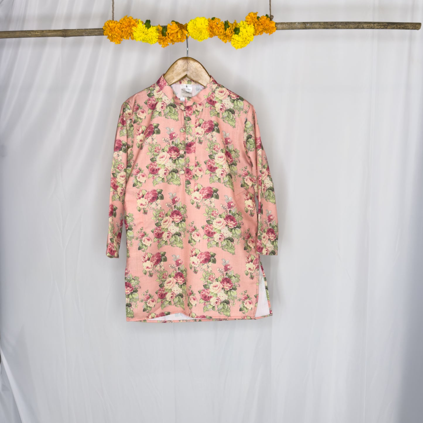 Adhiraaj- peach floral kurta set