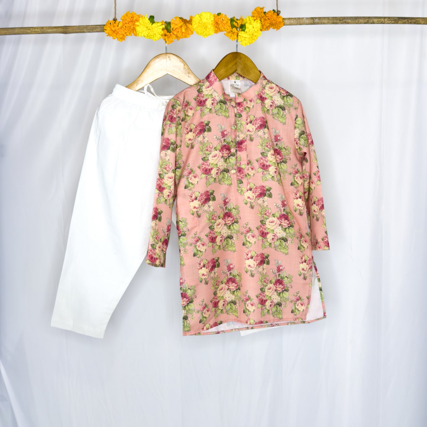 Adhiraaj- peach floral kurta set