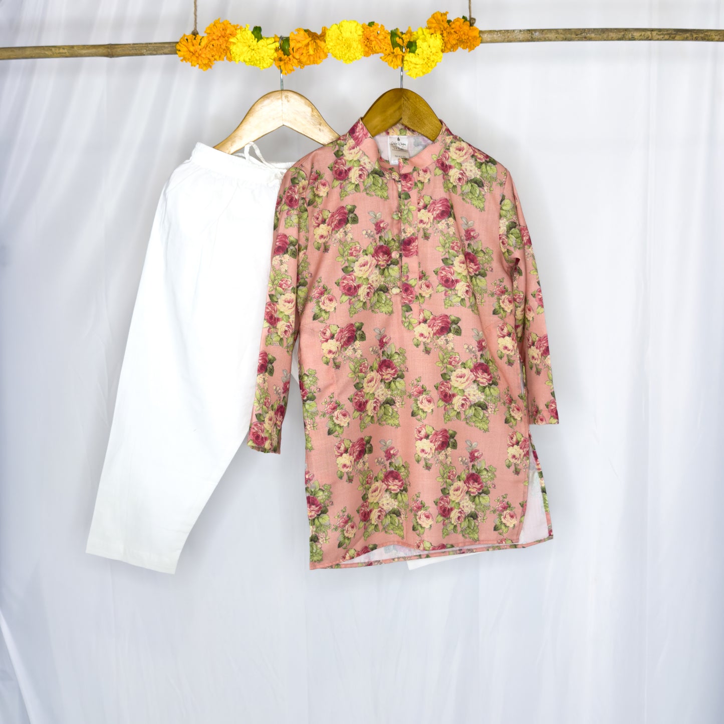 Adhiraaj- peach floral kurta set
