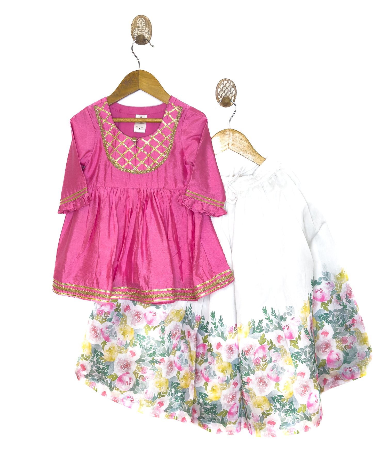 White and Pink Floral Chanderi Gharara Set