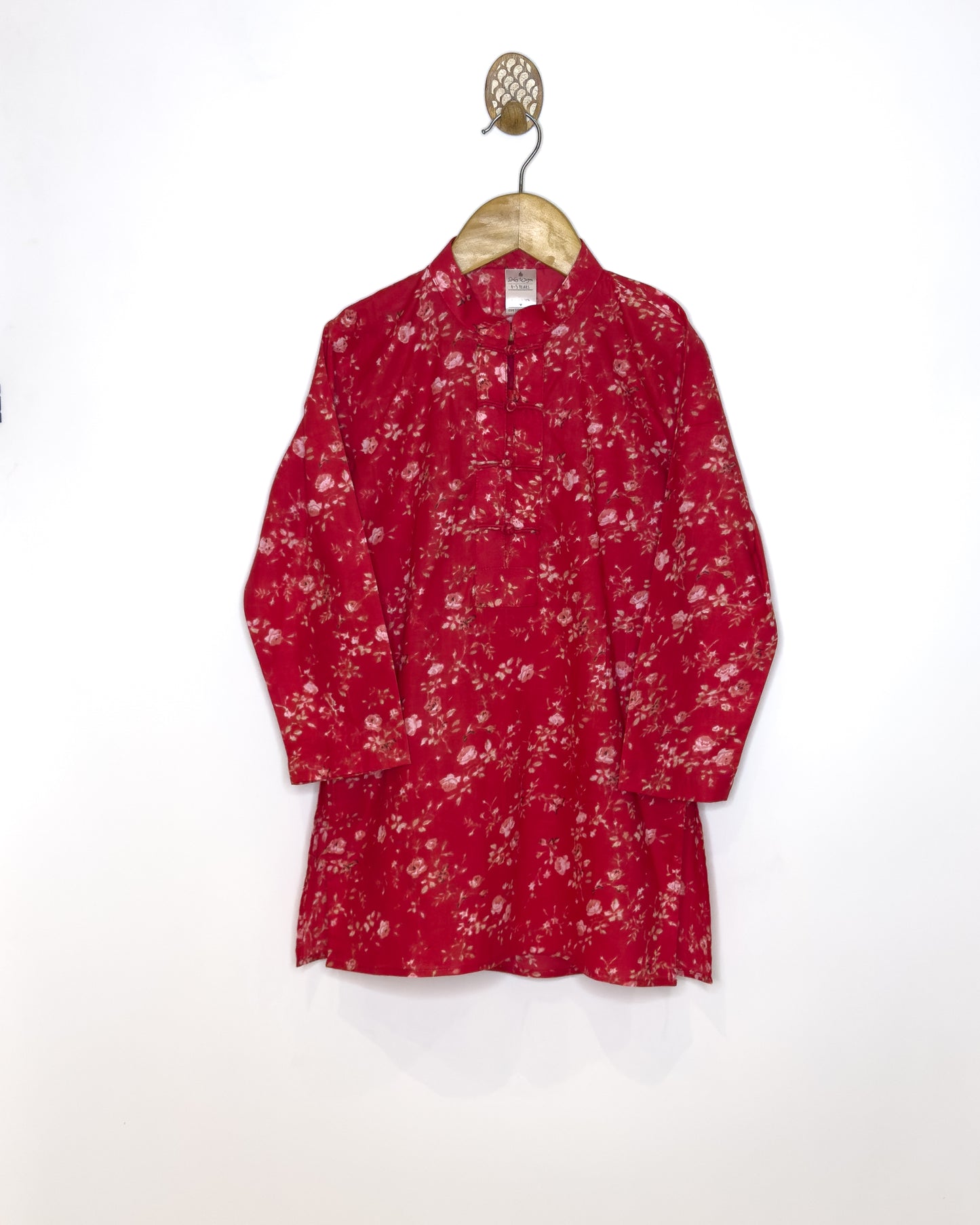 Red White Floral Kurta Set