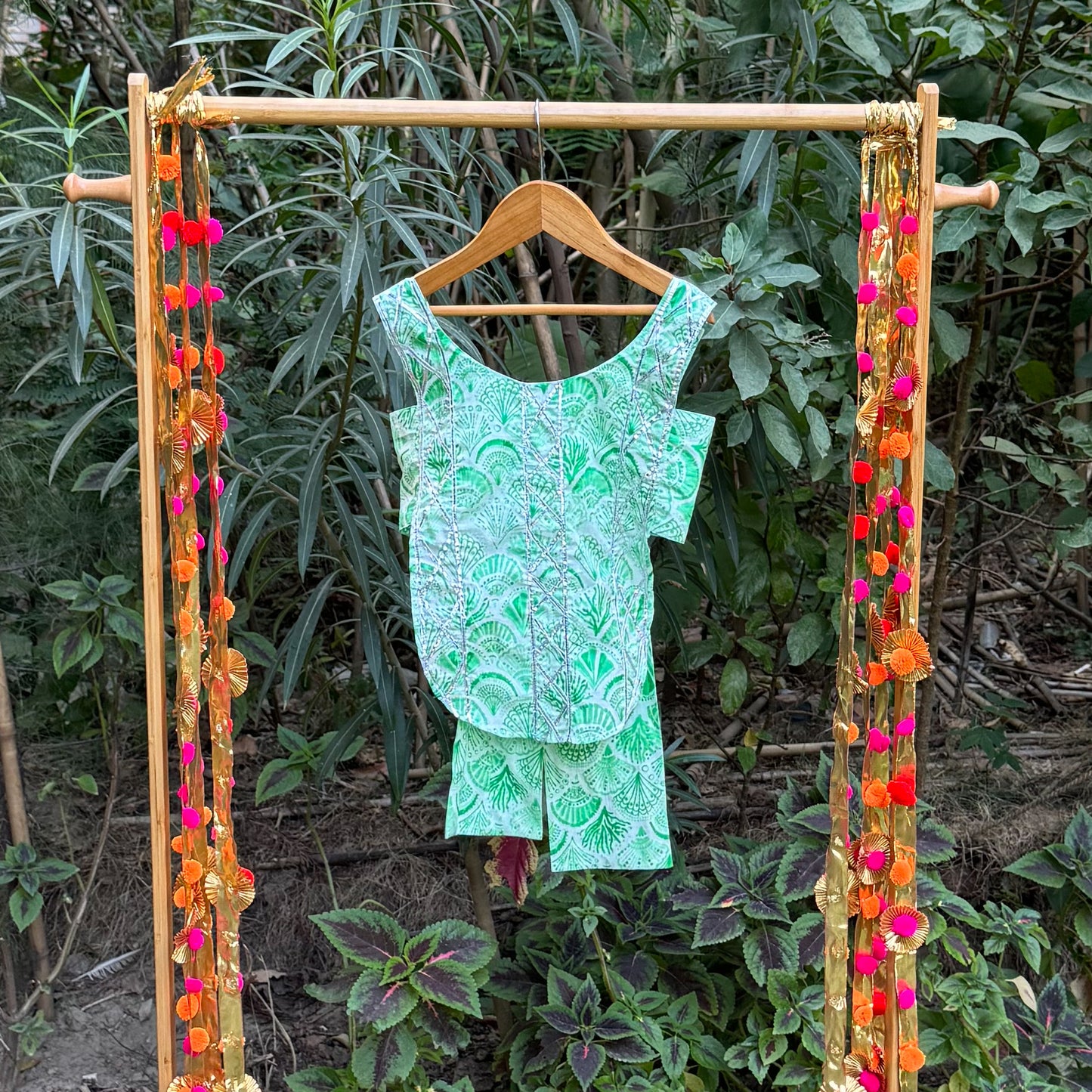 Green Ocean Life Wide Plazo Set