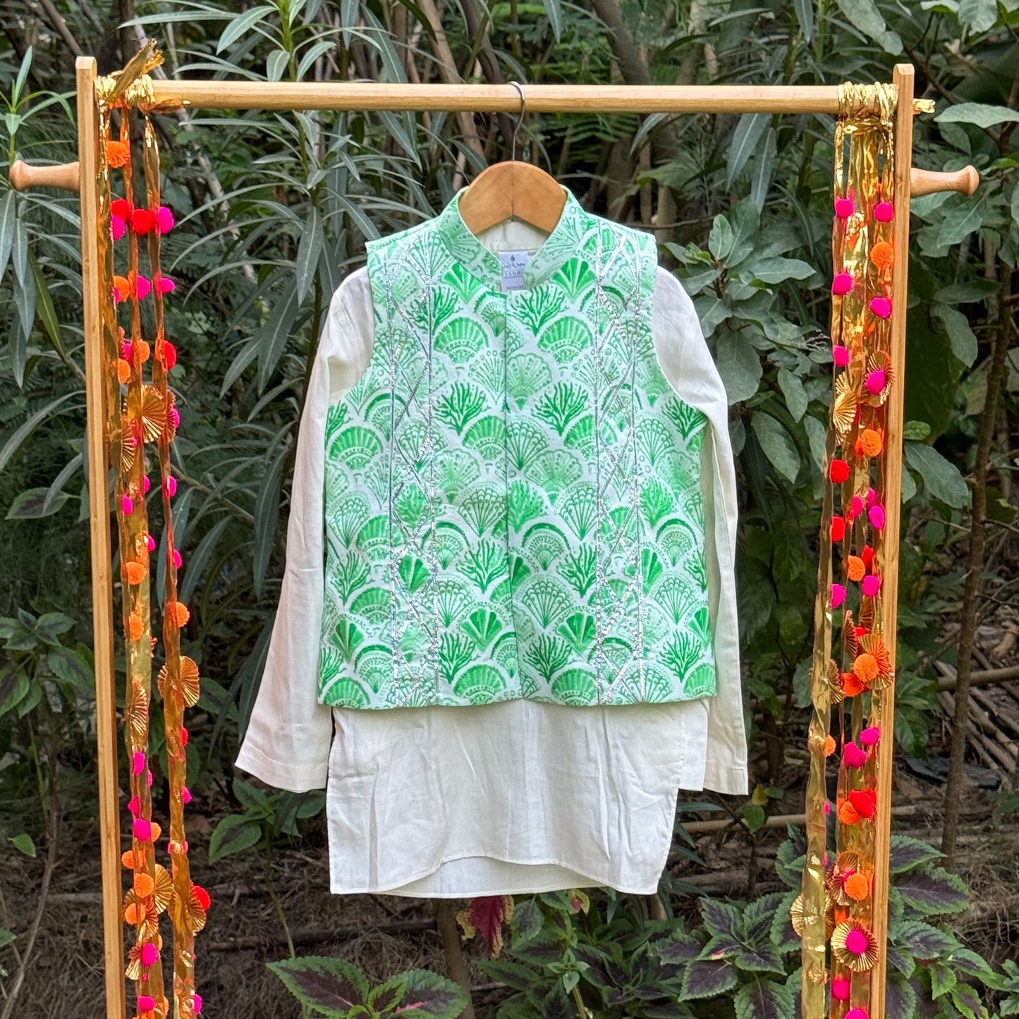 Green Ocean Life Jacket Kurta Set