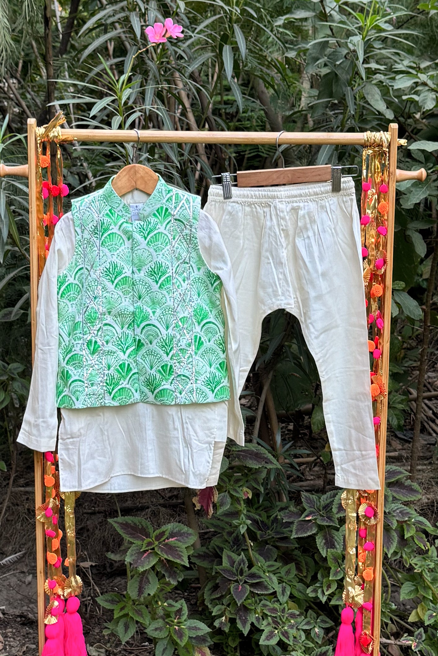 Green Ocean Life Jacket Kurta Set