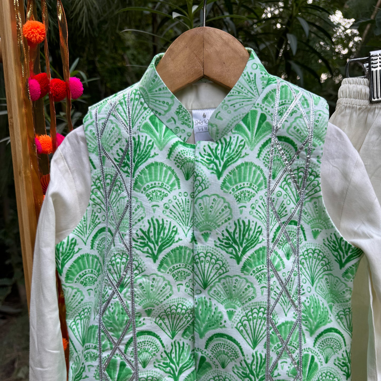 Green Ocean Life Jacket Kurta Set