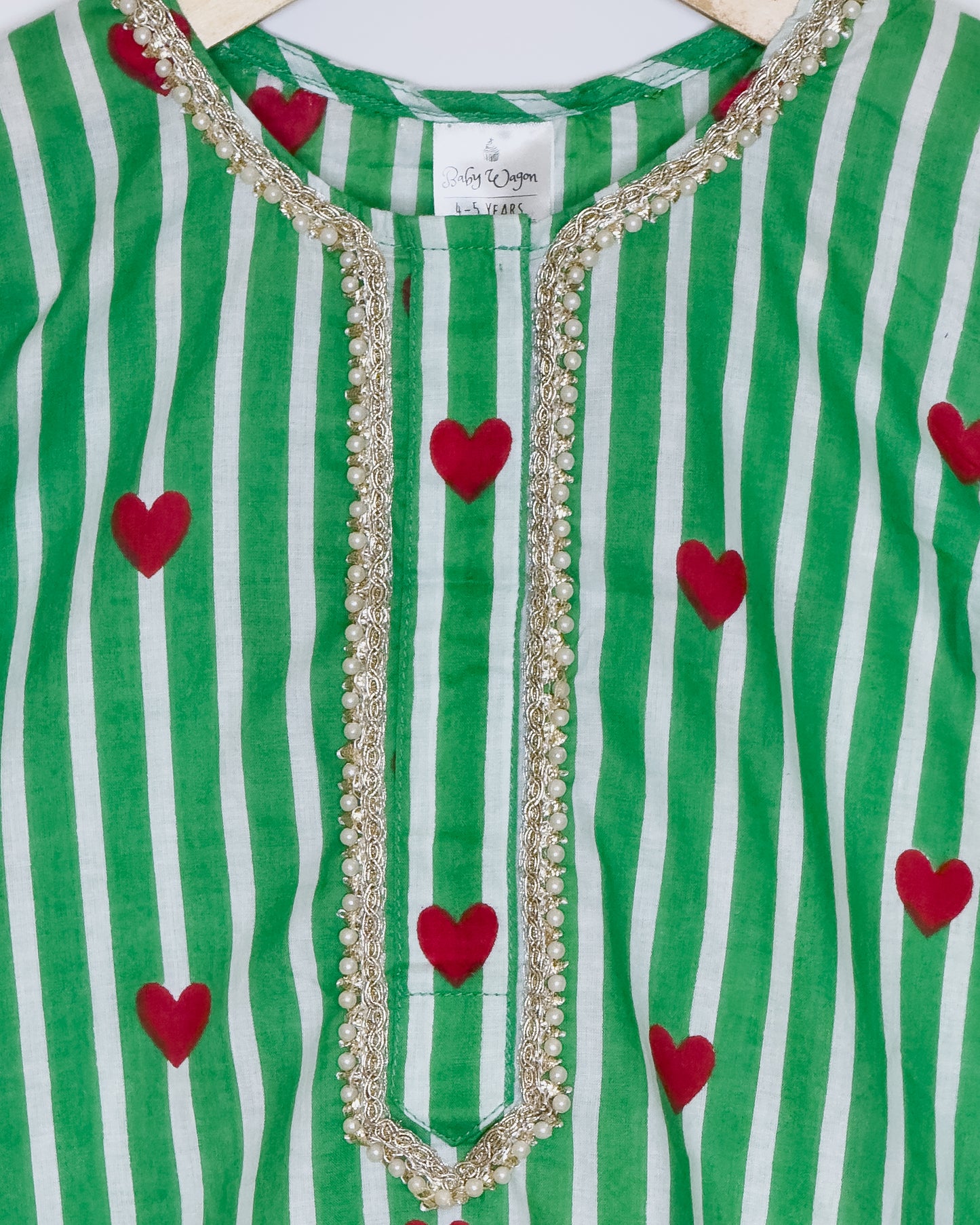 Green Stripe Heart White Gharara Set