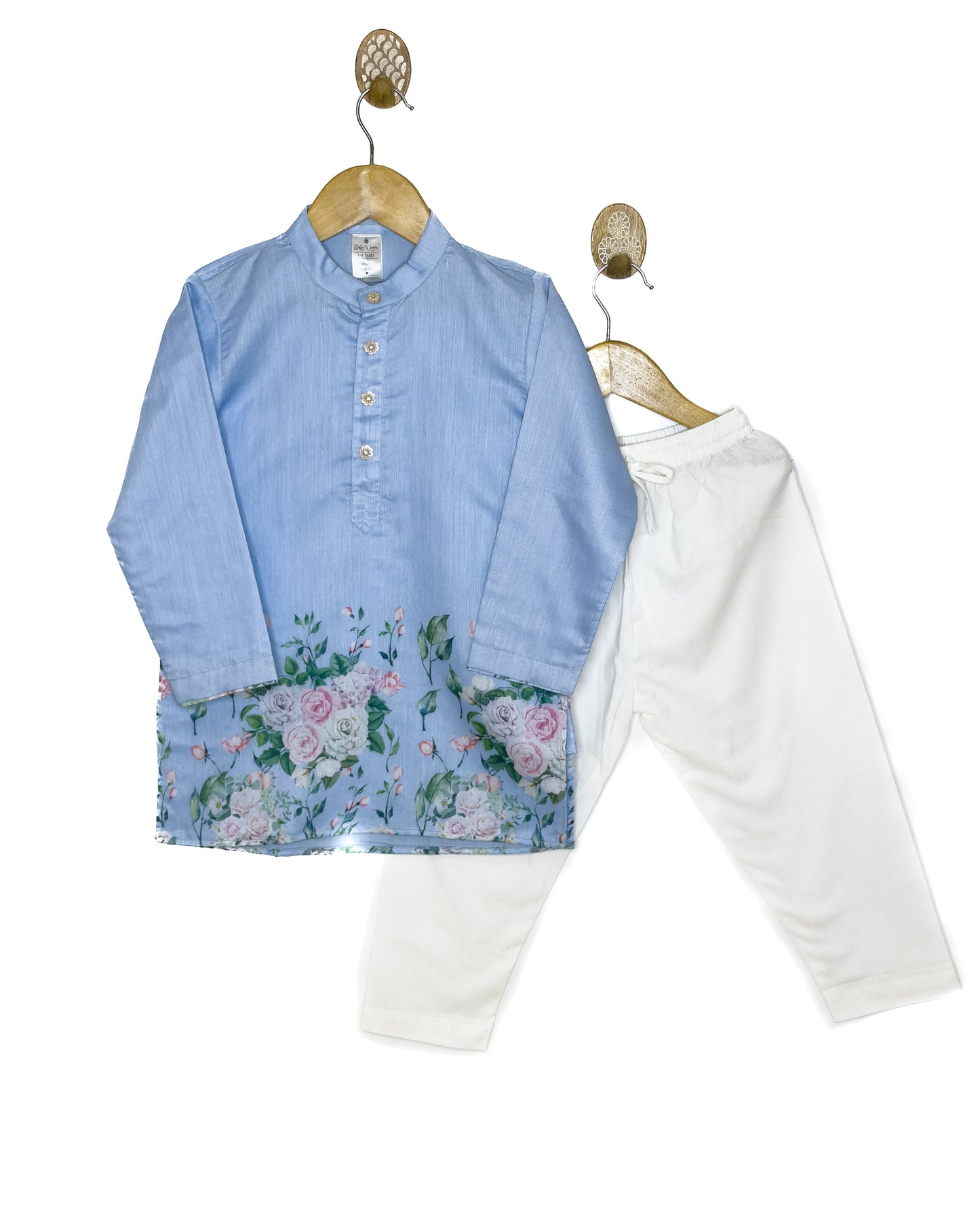 Blue Floral Chanderi Kurta