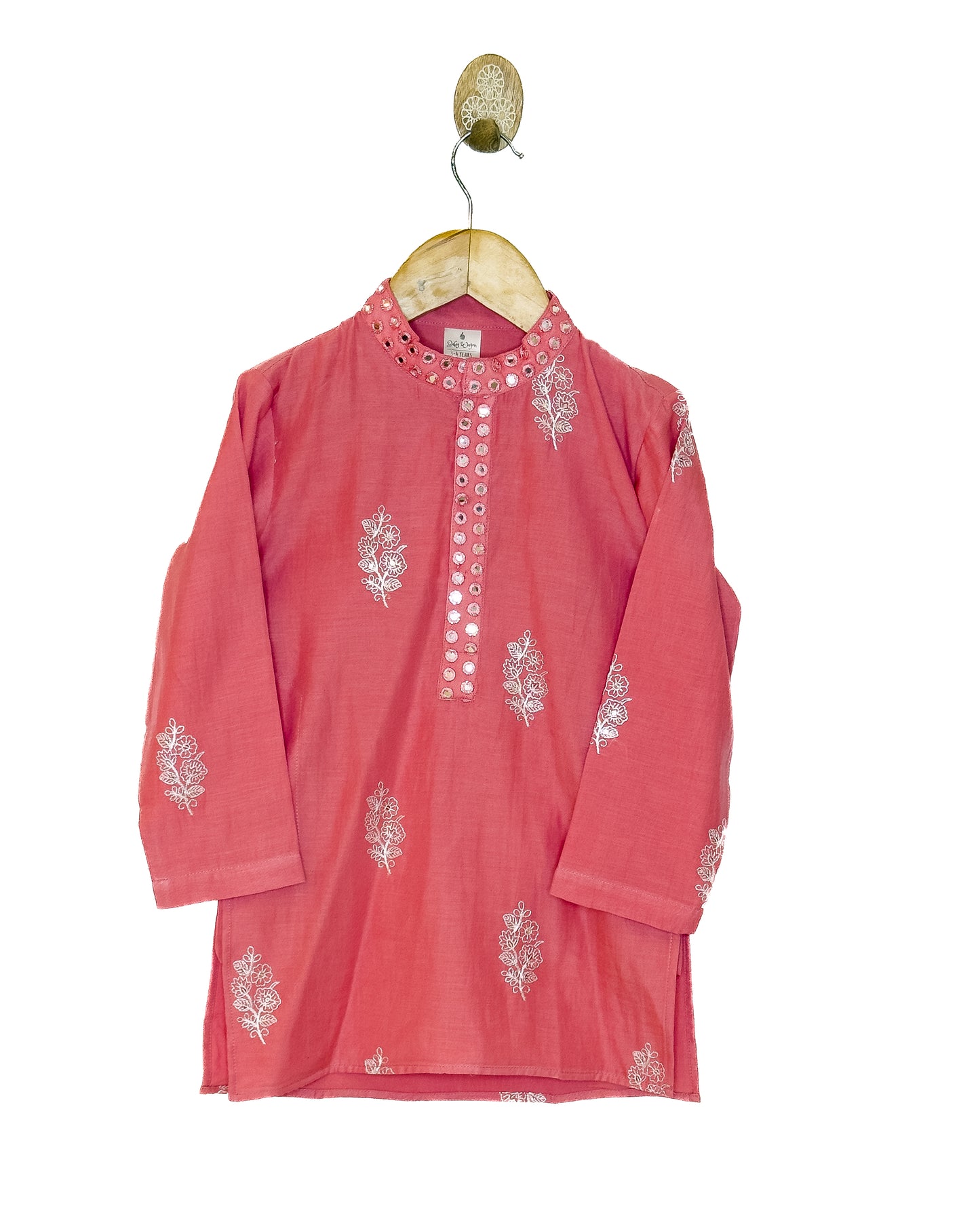 Mul Chanderi Peach Mirror Embroidered Kurta Set