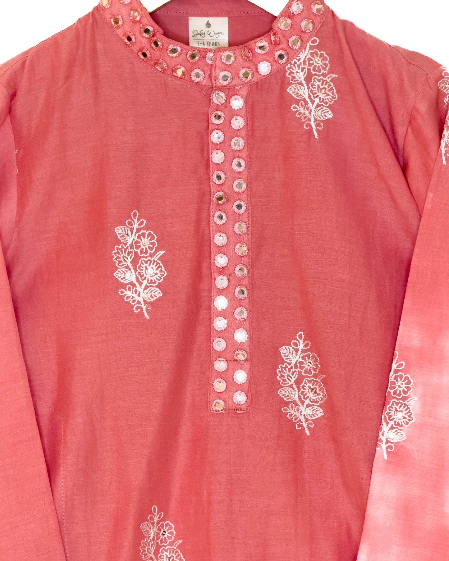Mul Chanderi Peach Mirror Embroidered Kurta Set