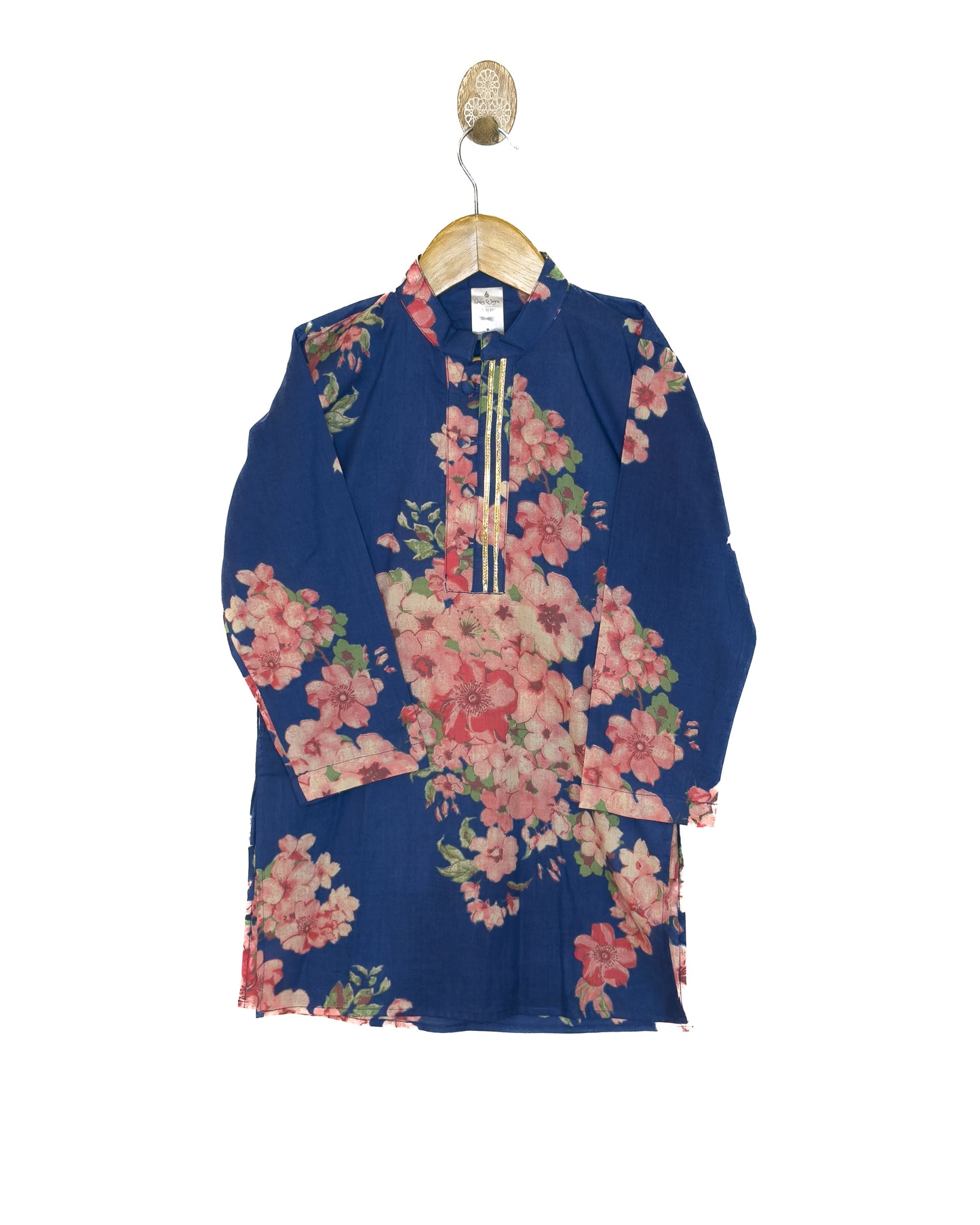 Navy Blue Floral Cotton Kurta Set