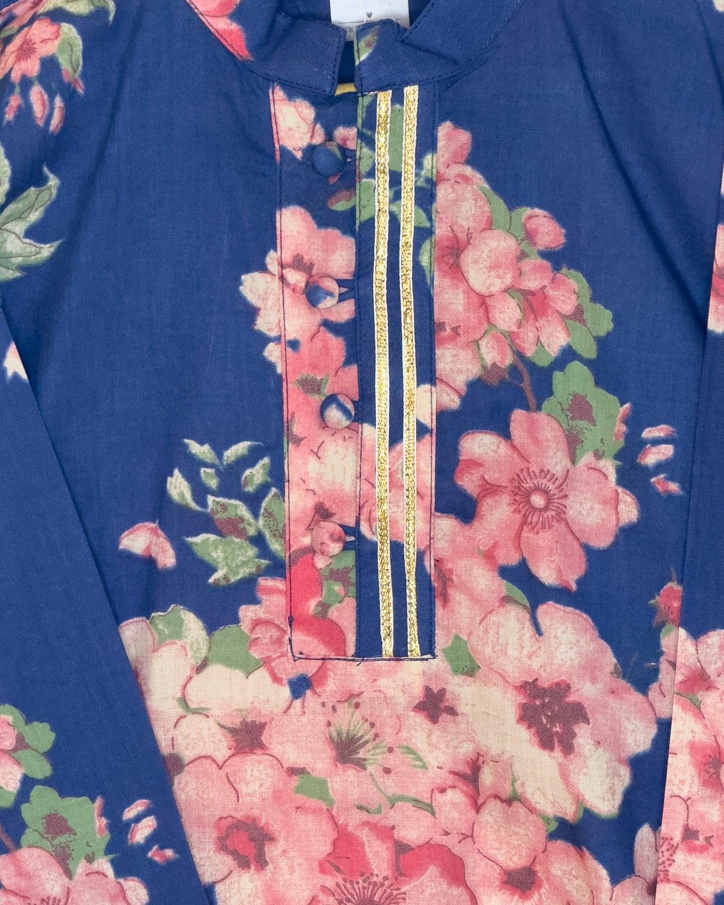 Navy Blue Floral Cotton Kurta Set