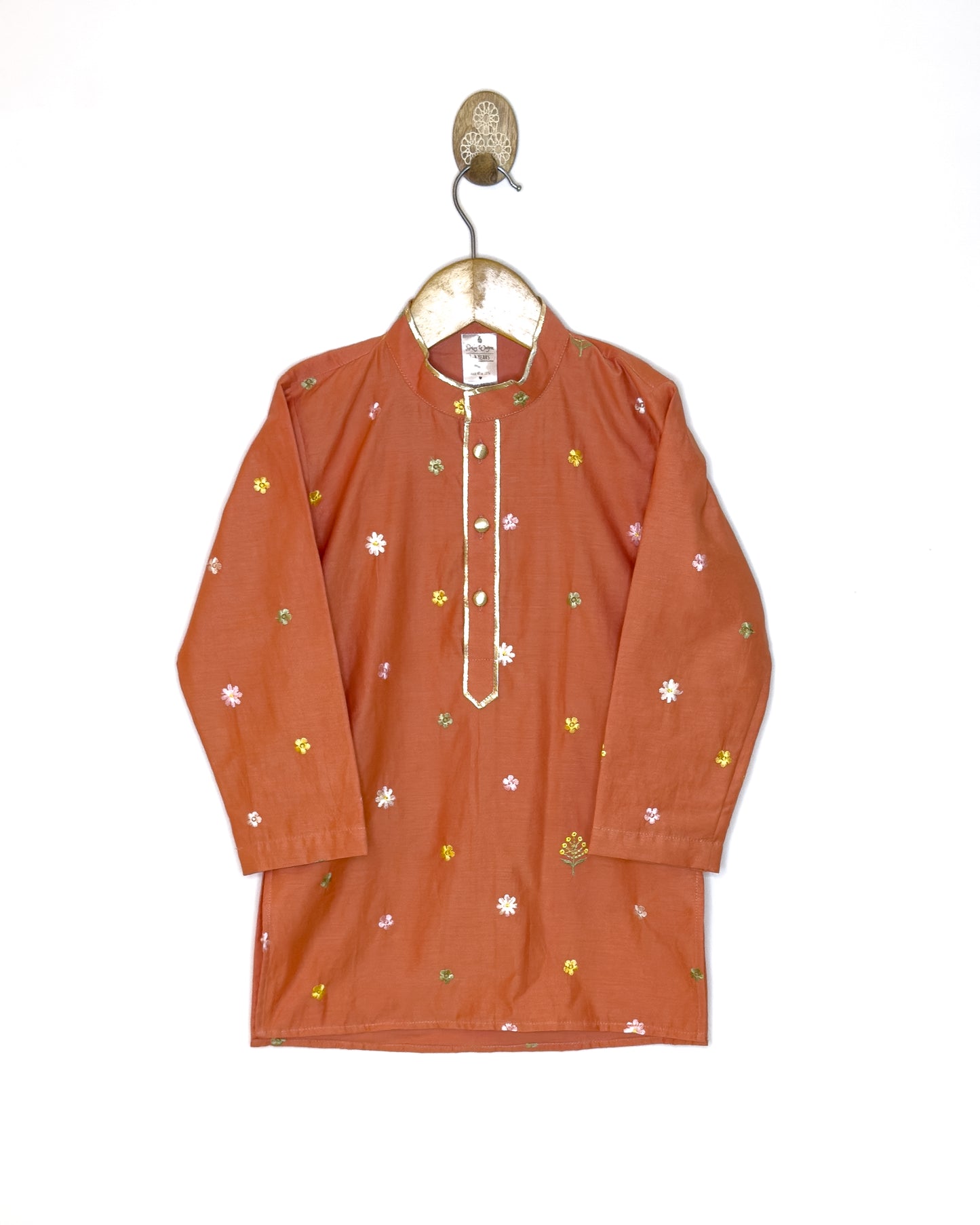 Mul Chanderi Rust Embroidered Kurta Set