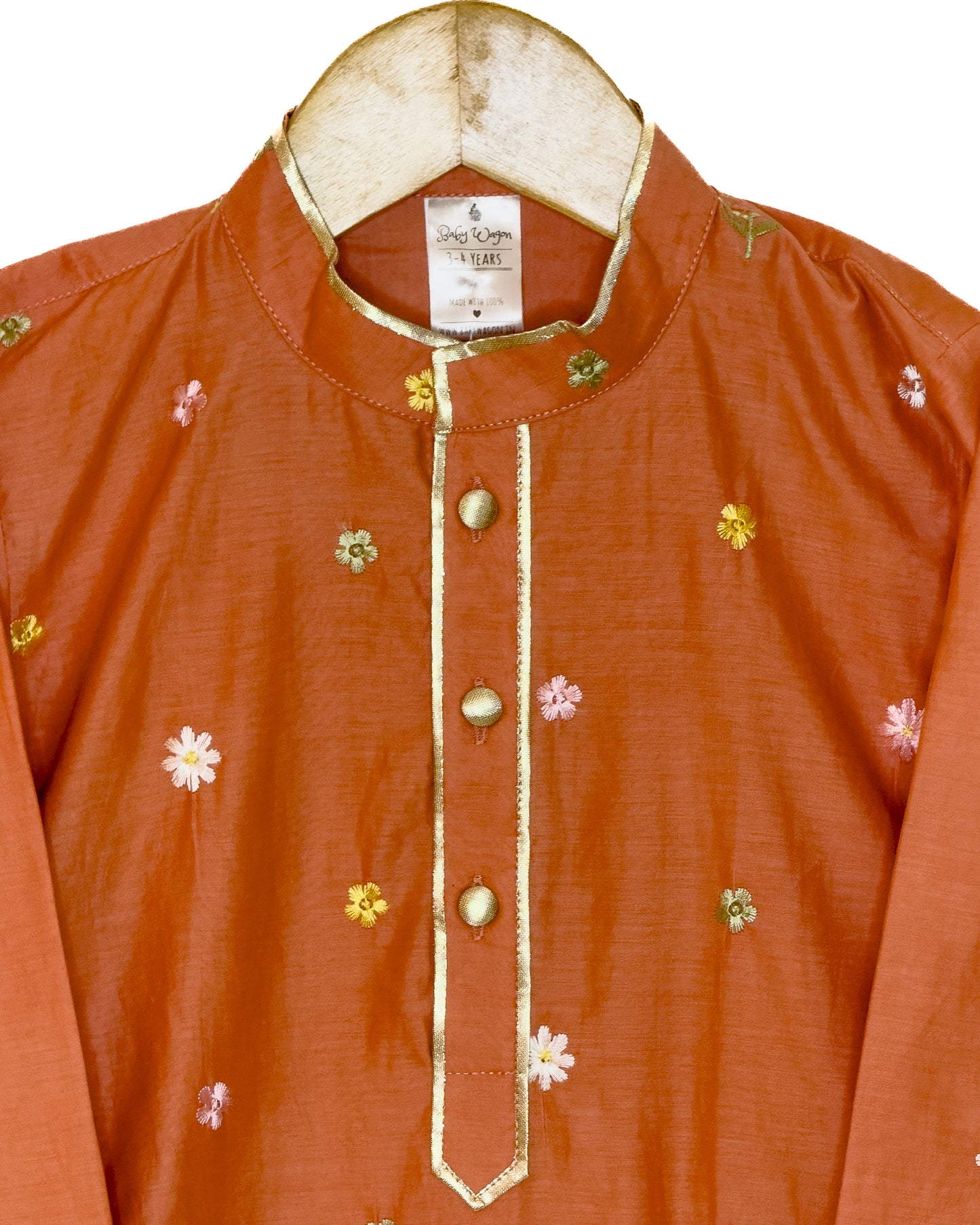 Mul Chanderi Rust Embroidered Kurta Set