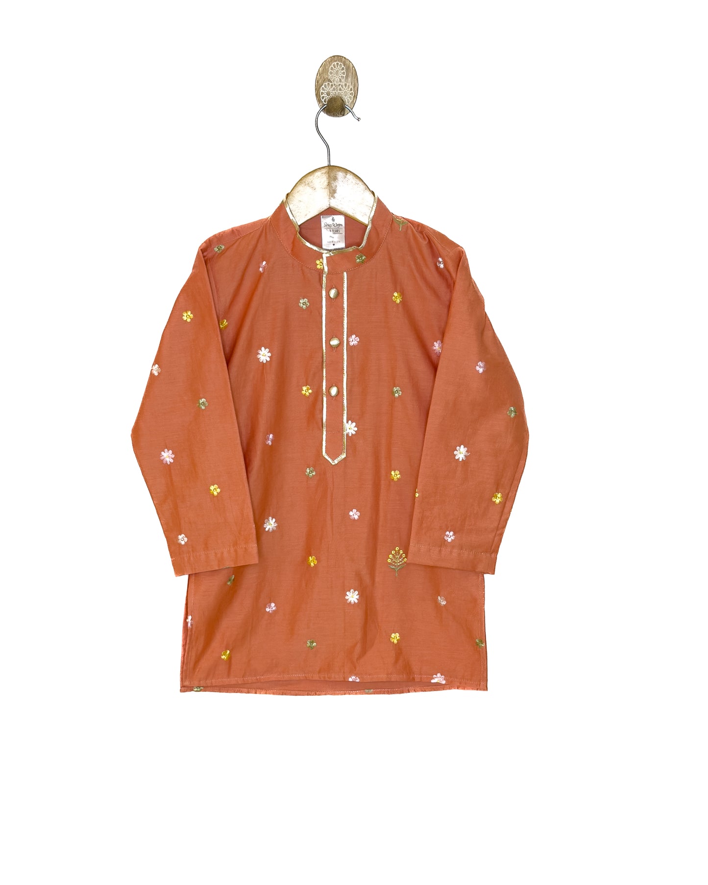 Mul Chanderi Rust Embroidered Kurta Set