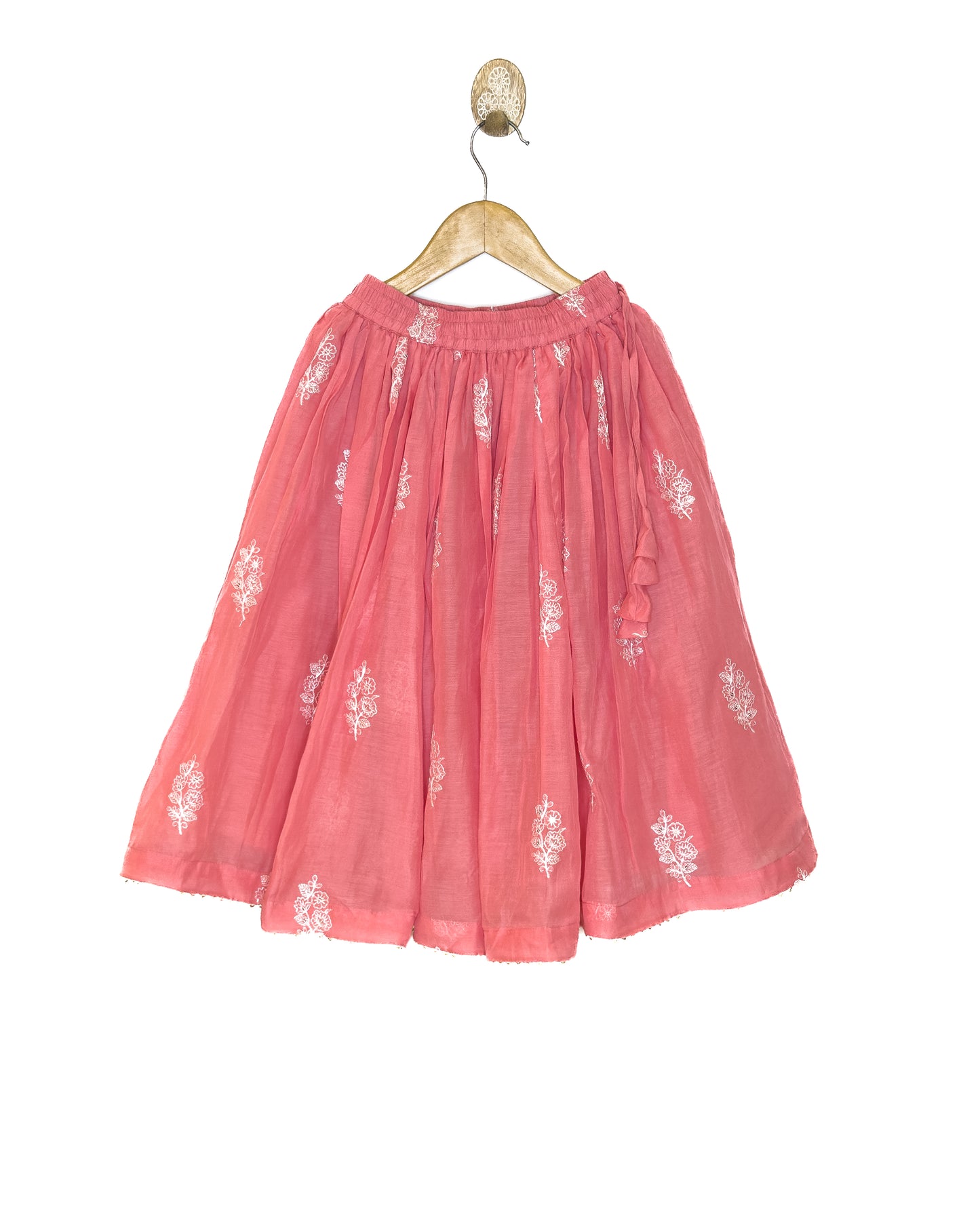Mul Chanderi Peach Embroidered Lehenga