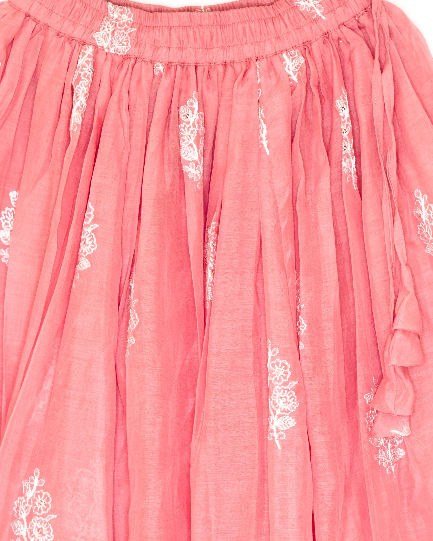 Mul Chanderi Peach Embroidered Lehenga