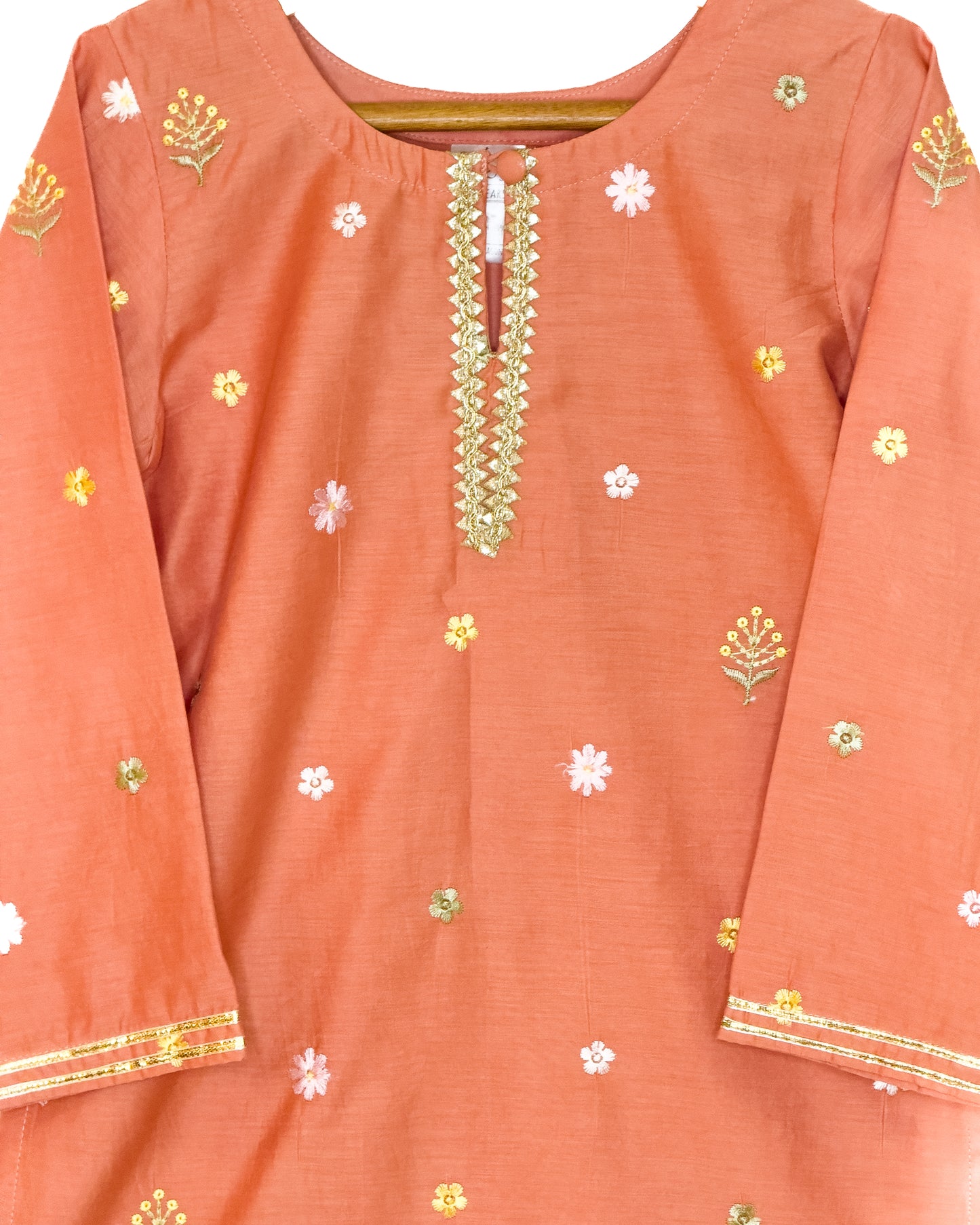 Mul Chanderi Rust Embroidered Plazo Set