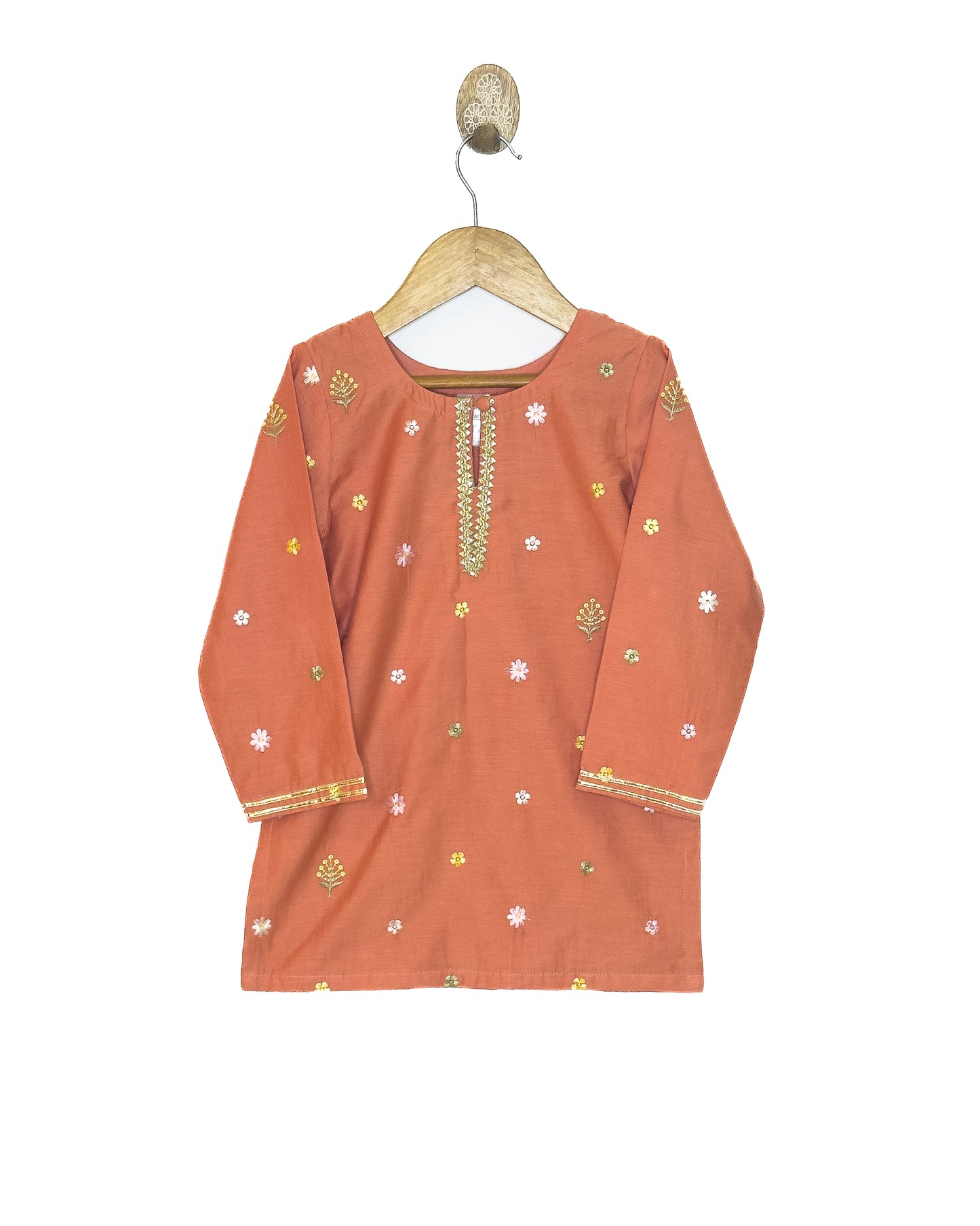 Mul Chanderi Rust Embroidered Plazo Set