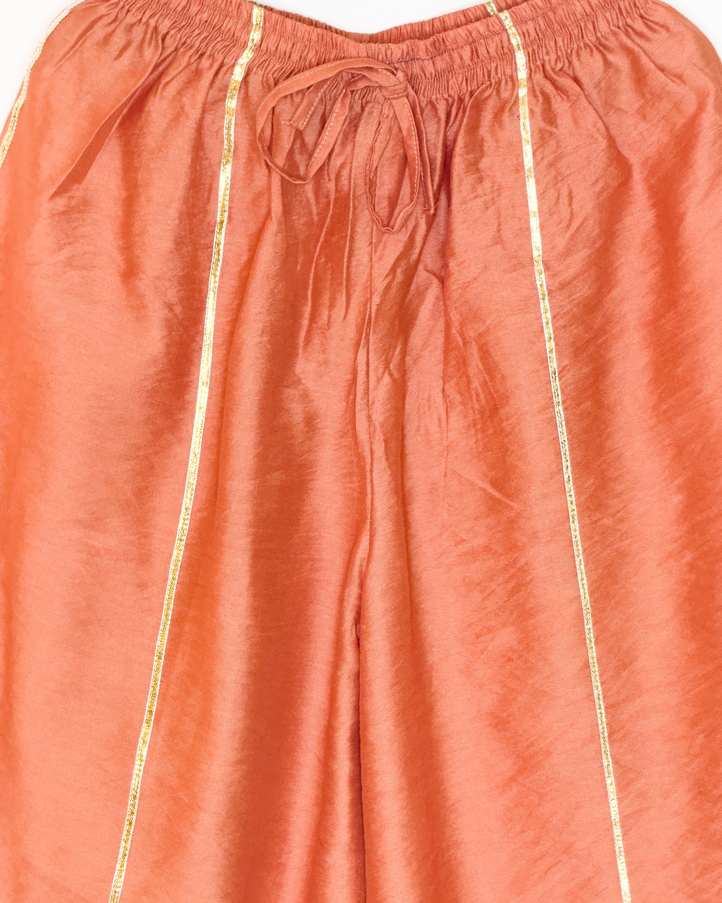 Mul Chanderi Rust Embroidered Plazo Set