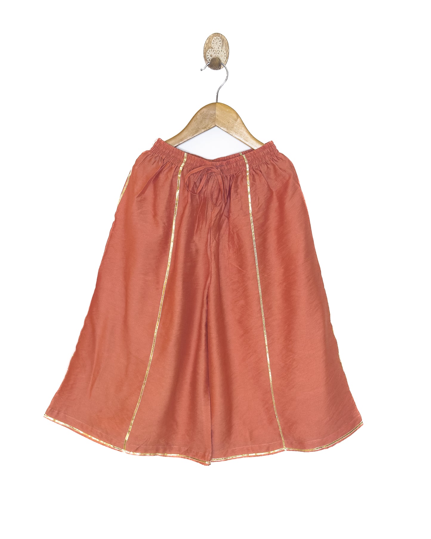 Mul Chanderi Rust Embroidered Plazo Set
