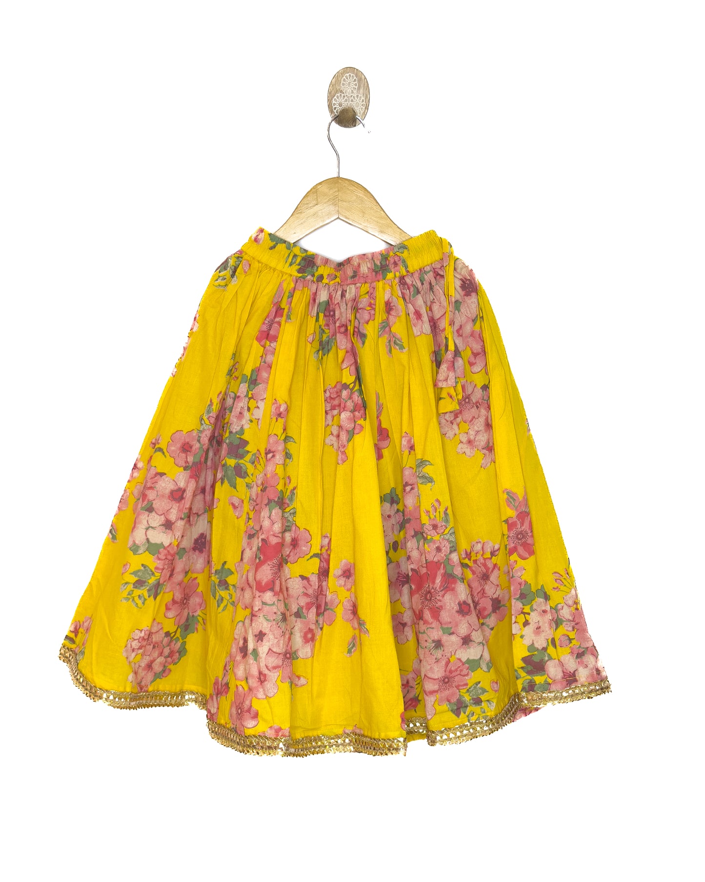 Yellow Floral Cotton Lehenga