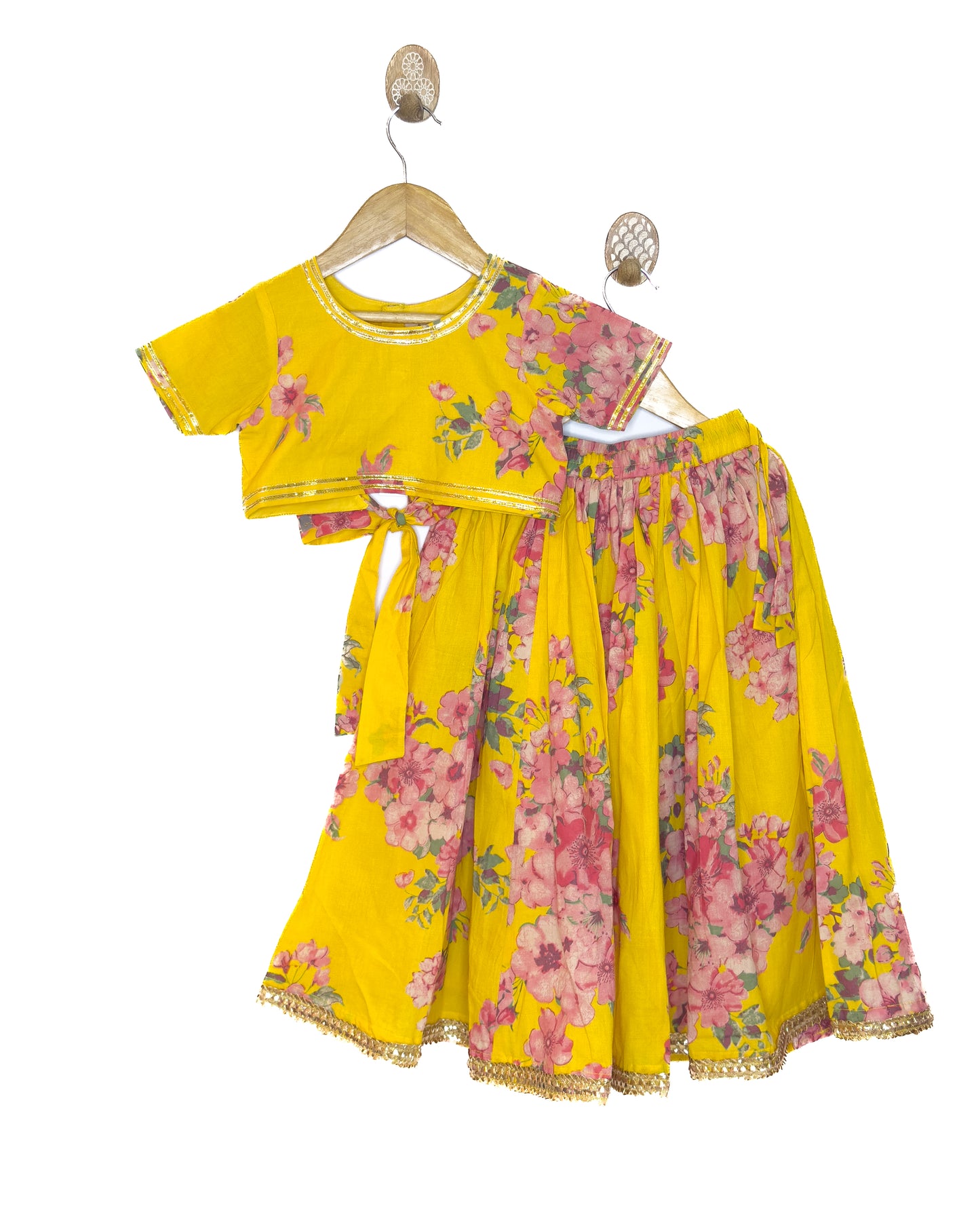 Yellow Floral Cotton Lehenga