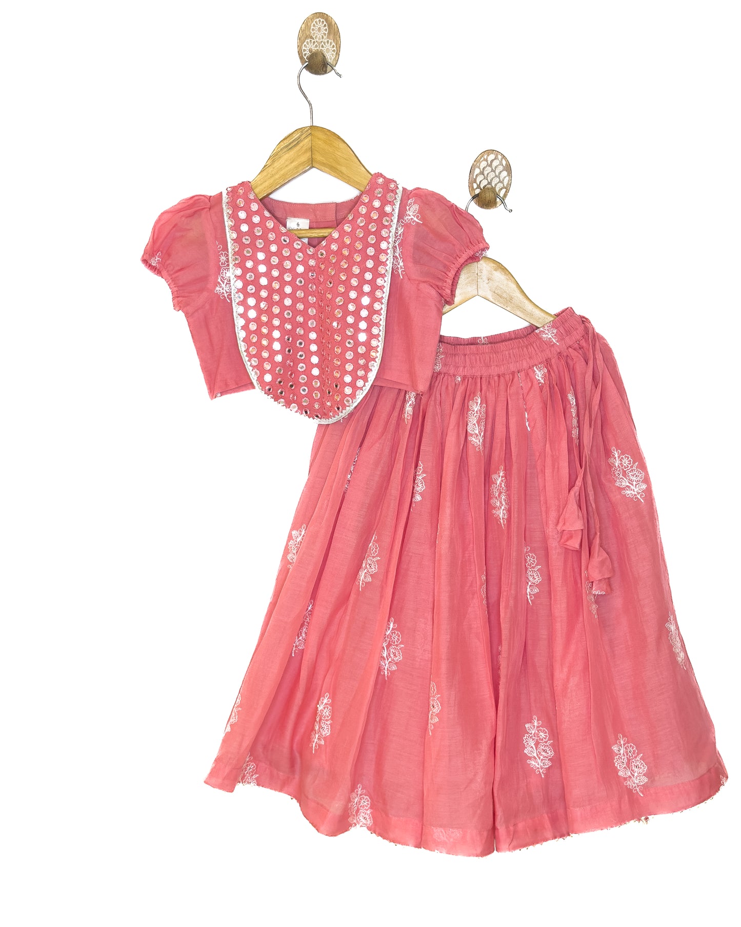 Mul Chanderi Peach Embroidered Lehenga