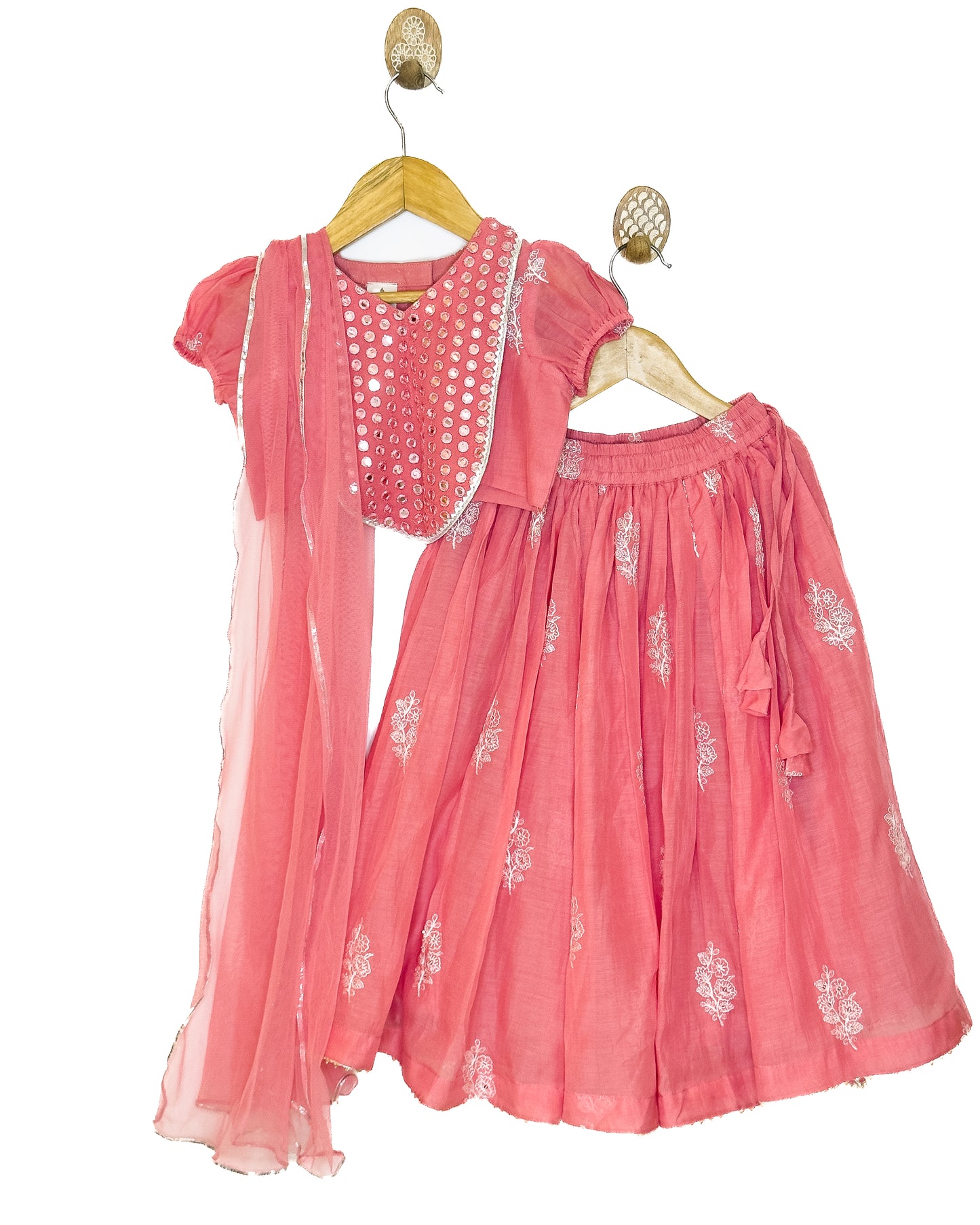 Mul Chanderi Peach Embroidered Lehenga